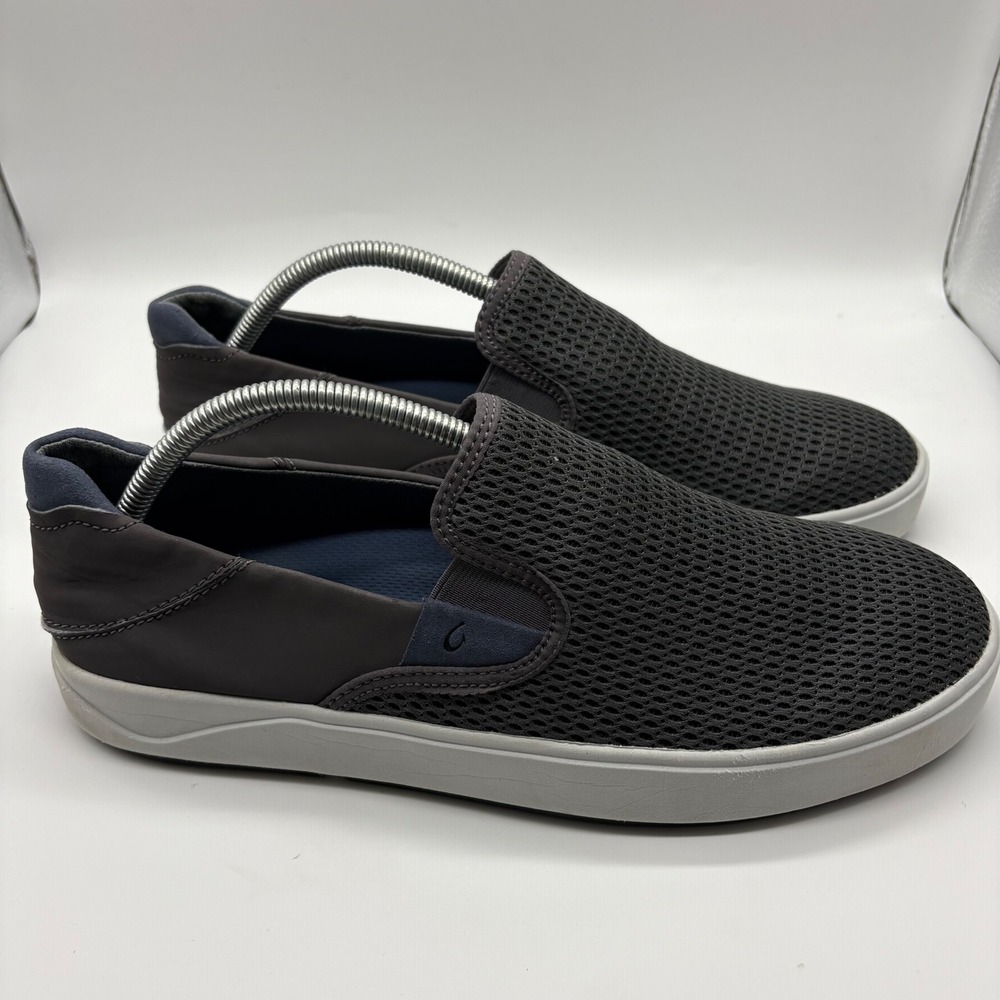 OluKai Lae'ahi Mens Slip On Sneakers Dark Wood Gray Mesh Shoes Size 10